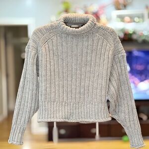 H&M Ribbed Cropped Turtleneck Sweater Gray Size M